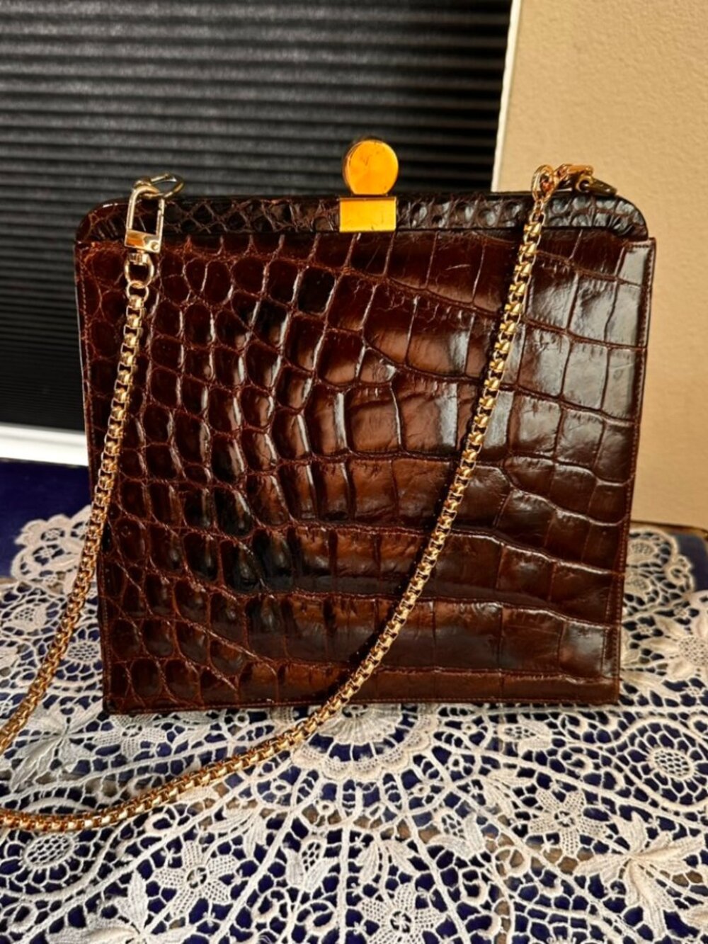 Bellestone Vintage Brown Genuine MCM Alligator Purse with Two Shoulder Straps